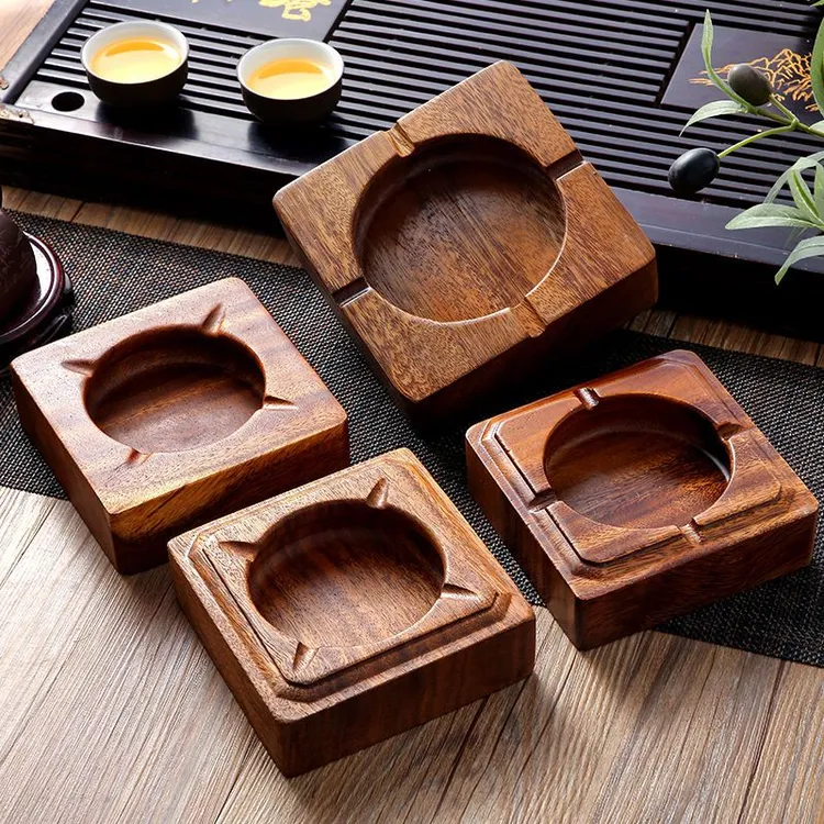 胡桃木烟灰缸定制LOGO家用简约木质中式创意时尚新中式工艺烟灰缸