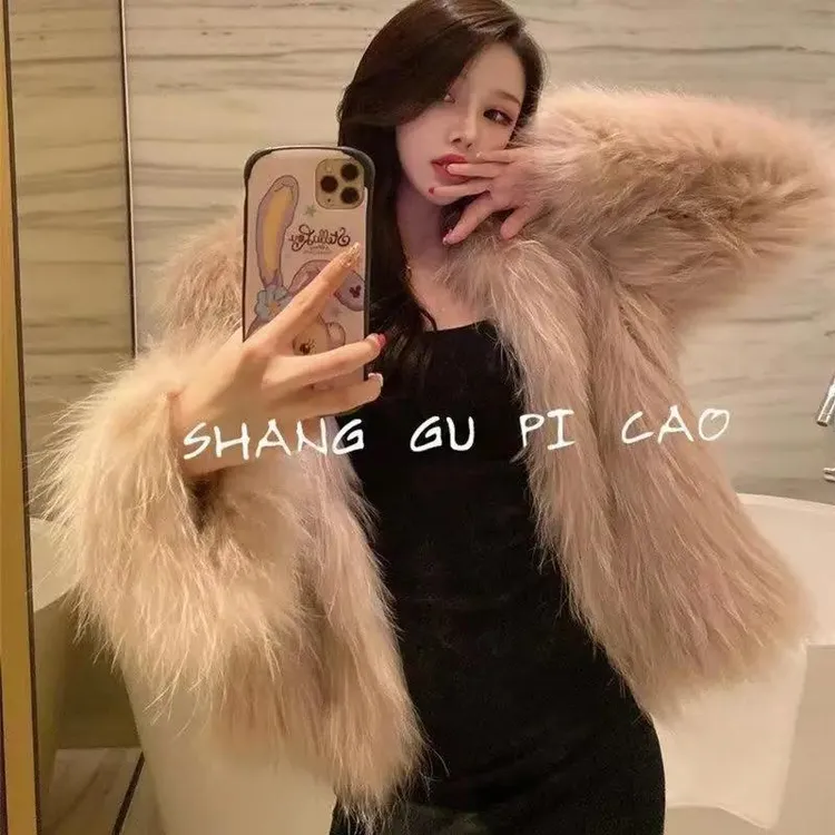 2025冬长毛外套春肤棉优质软毛时尚洋气毛毛外套气质短款网红百搭