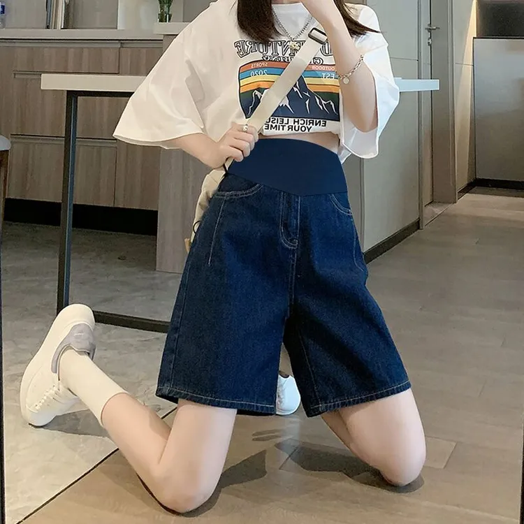 外穿夏薄款孕妇牛仔短裤春夏五分阔腿裤夏天打底牛仔孕妇裤夏装