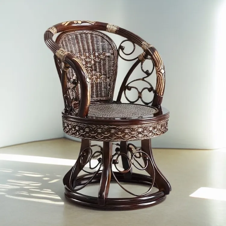 藤椅茶几三件套家用藤编老人靠背椅阳台客厅休闲转椅单人电脑腾椅