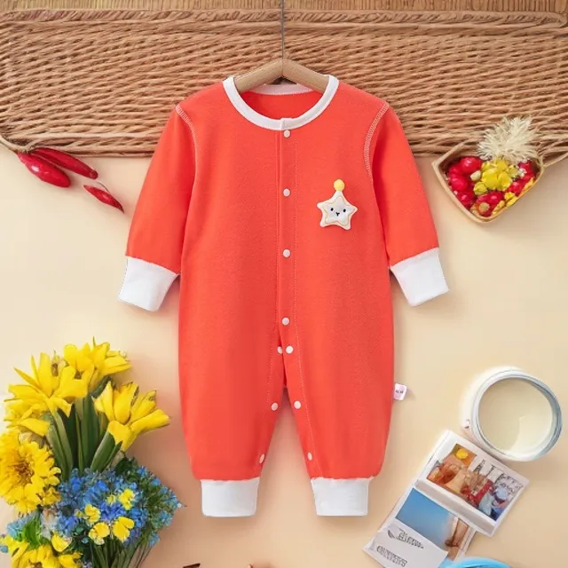 婴儿连体衣纯棉小圆领新生儿女宝宝超萌洋气长袖棉哈衣外出衣服