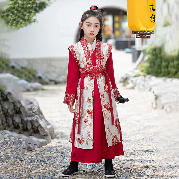 女童汉服cos花木兰服装满江红朗诵侠客女侠儿童古装紫霞仙子演出