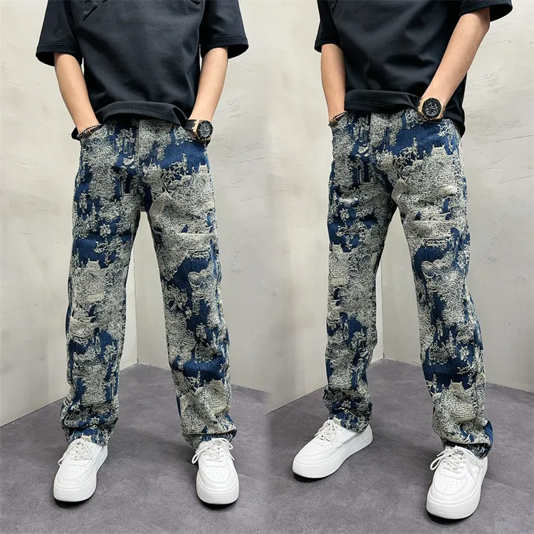 潮牌痞帅小众男款美式高街男士高级感裤子男裤牛仔男士新款直筒