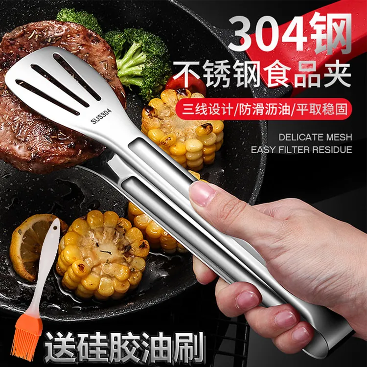 特厚304不锈钢食品夹子烧烤夹烤肉夹牛排夹厨房食物夹烘焙面包夹