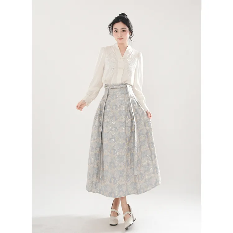 新中式女装马面裙国风刺绣衬衫套装春季高级感两件套复古气质显瘦