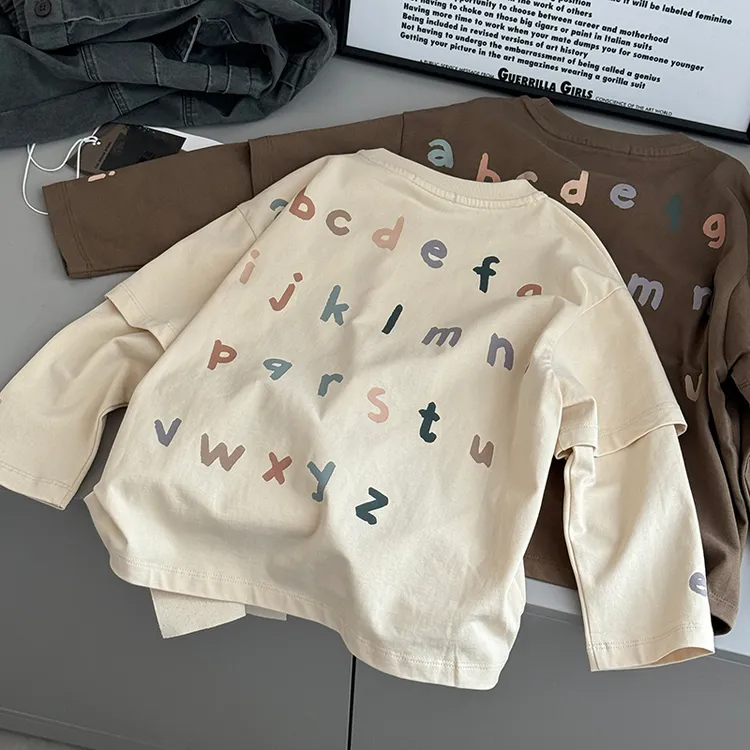 韩国童装男童长袖t恤秋季炸街设计感假两件上衣儿童体恤