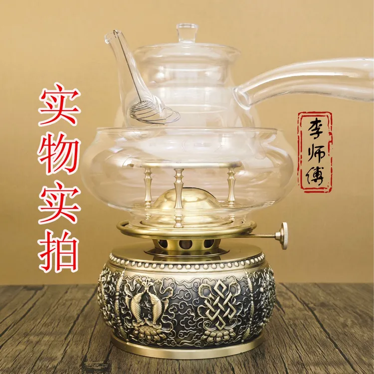 新款潮汕空气灯煮茶炉茶灯纯黄铜复古茶炉潮汕功夫茶具整套