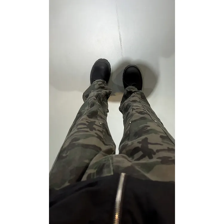 美式高街迷彩牛仔裤男cleanfit潮牌长裤子痞帅个性显瘦微喇喇叭