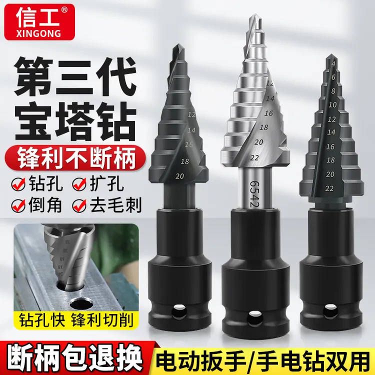 【达人专属】宝塔钻头不锈钢扩孔金属铁板开孔打孔高硬度阶梯钻头