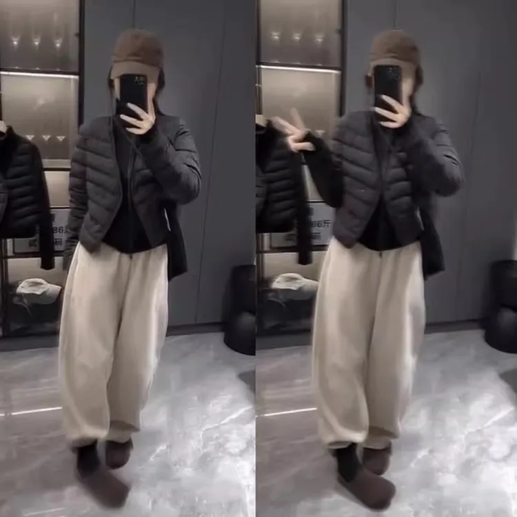 欧货时尚减龄外套女2025冬季新款撞色条格高贵棉服显瘦小衫休闲裤