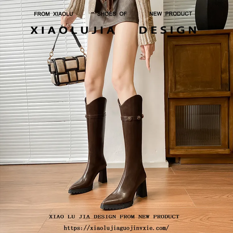 小个子厚底增高不过膝长筒靴女英伦风瘦瘦靴尖头长靴高跟鞋冬加绒