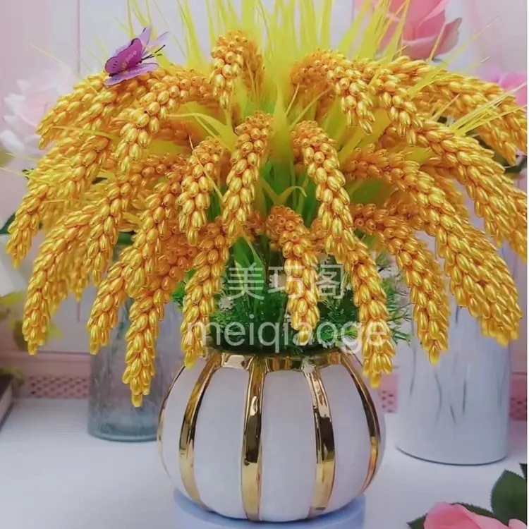 金黄稻穗材料包高档摆件麦稻谷手工材料(按选项送花瓶+蝴蝶+瓢虫)