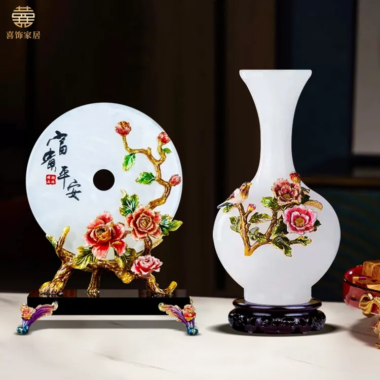 新中式珐琅彩平安扣摆件客厅酒柜玄关客厅装饰高档送朋友乔迁礼物