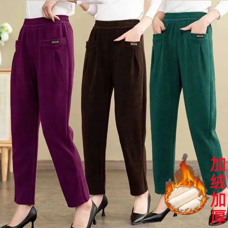 加绒加厚新款潮奥绒百搭女士时尚高腰长裤高弹通勤哈伦裤