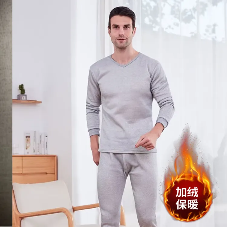 冬季大码保暖内衣套装男加绒加厚圆领保暖套男士青年防寒秋衣秋裤