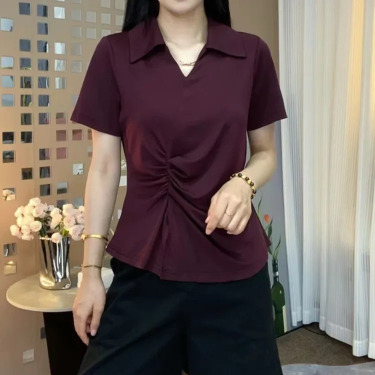 夏季新款显瘦遮肚子上衣女设计感扭结减龄小衫不规则短袖纯色T恤