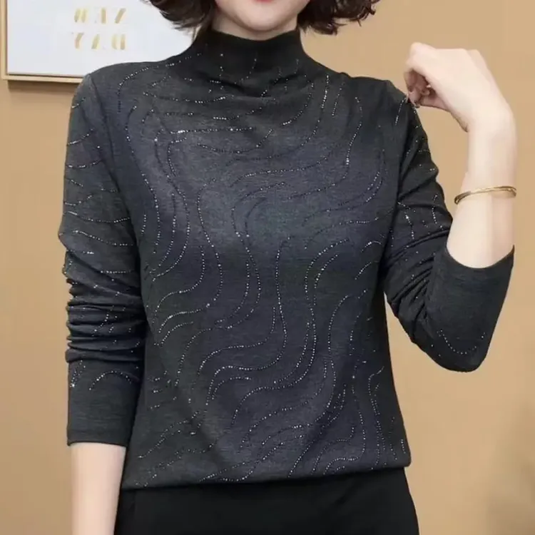 秋冬新款半高领长袖打底衫修身显瘦百搭洋气女士上衣减龄气质上衣