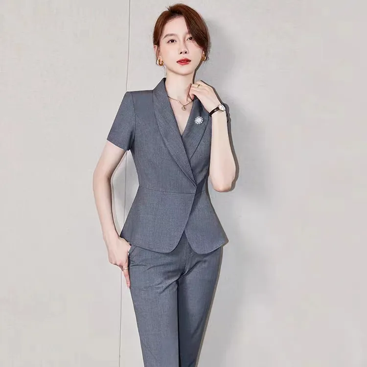 女装夏装高端套装女时尚气质暗扣薄款主持人正装通勤上班工作服薄