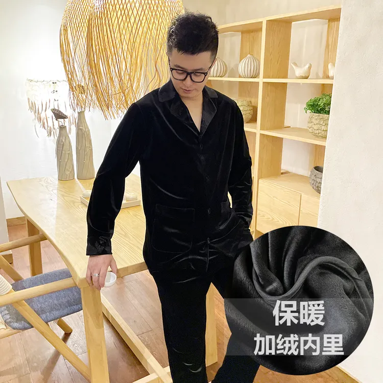 睡衣男高档冬季2025金丝绒套装轻奢男高级感黑色可外穿家居服男装