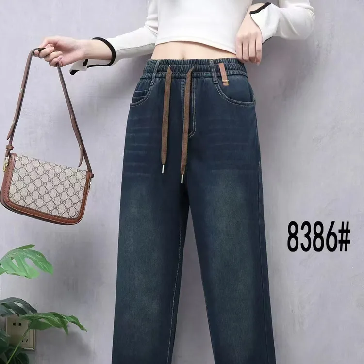 冬季牛仔裤加厚小直筒百搭洋气带弹力裤