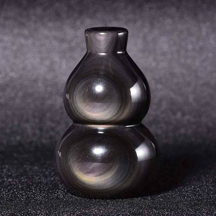 天然黑曜石福禄葫芦摆件客厅书房办公室桌面高档摆设招财原石礼品