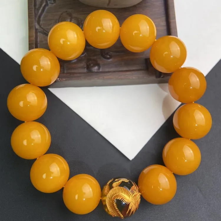 天然招财收藏级帝王黄蜜蜡高档男士手链鸡油黄上等蜜蜡手串