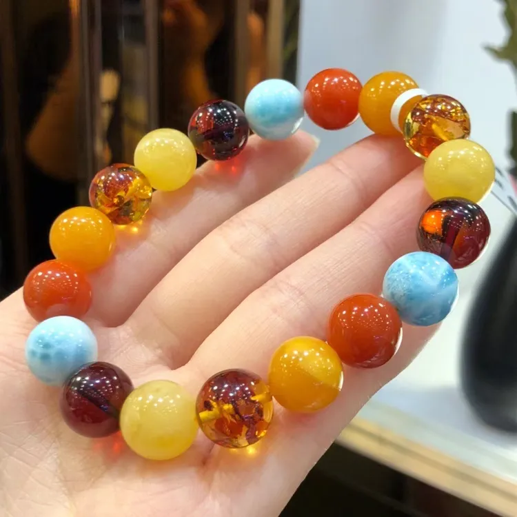 天然高端多宝手链手串女款正品简约蜜蜡海纹石珠宝弹力生日礼物送