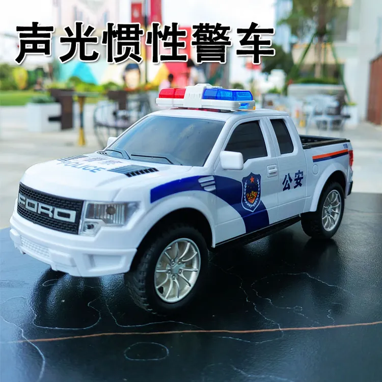 儿童皮卡警车公安车110模型仿真玩具汽车车模警察车声光音效男孩
