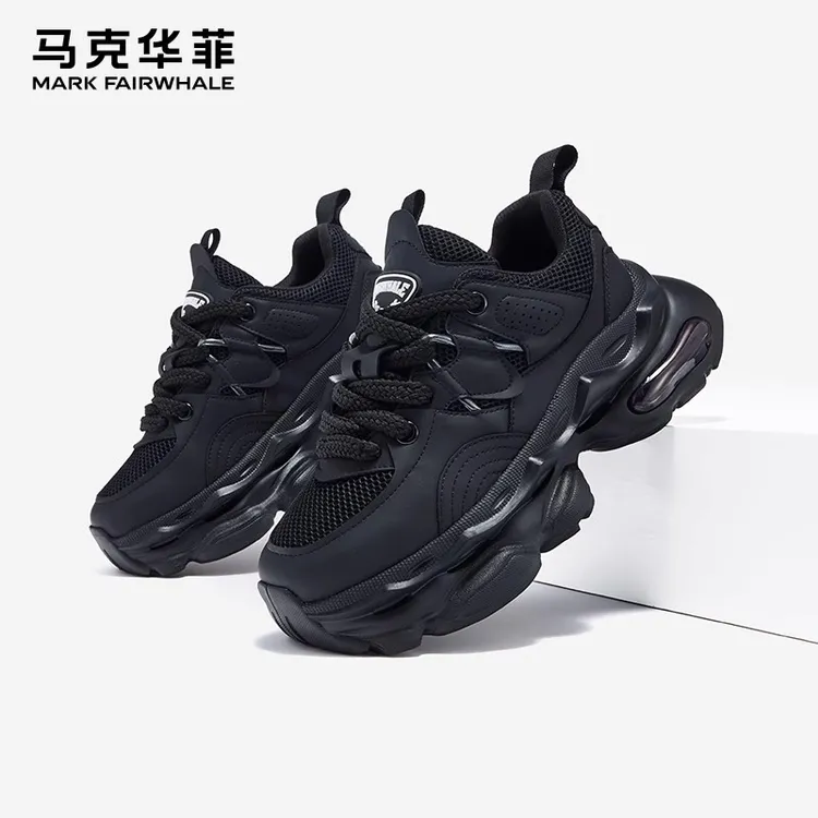 马克华菲老爹鞋男款冬季爆款加绒运动潮鞋厚底增高鞋百搭黑色鞋子