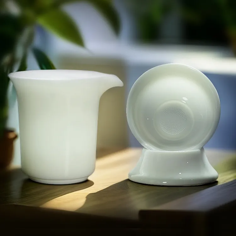 德化羊脂玉公道杯茶海中式大号纯白瓷陶瓷分茶器茶漏过滤茶具配件