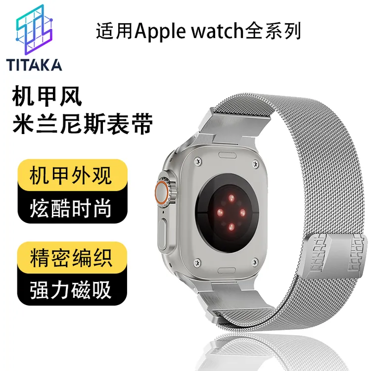 新款机甲风米兰尼斯精钢苹果表带适配iwatch1-9seUltra12商务百搭