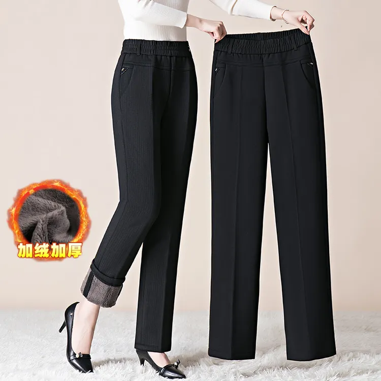 中老年女裤秋冬加绒加厚妈妈棉裤冬季老年人高腰保暖直筒暖裤外穿