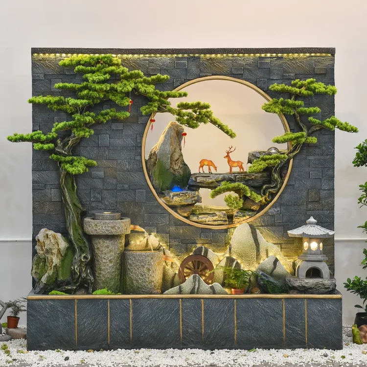水幕墙假山流水屏风庭院鱼池喷泉景观办公室玄关公司装饰客厅摆件