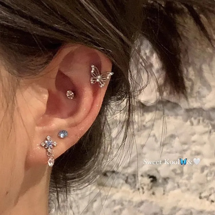 闪耀星星耳骨钉十字架爱心耳钉女轻奢高级感2024新款耳环日常百搭