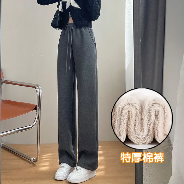 加绒特厚窄版直筒裤女羊羔绒保暖棉裤运动卫裤一条可以过冬的裤子