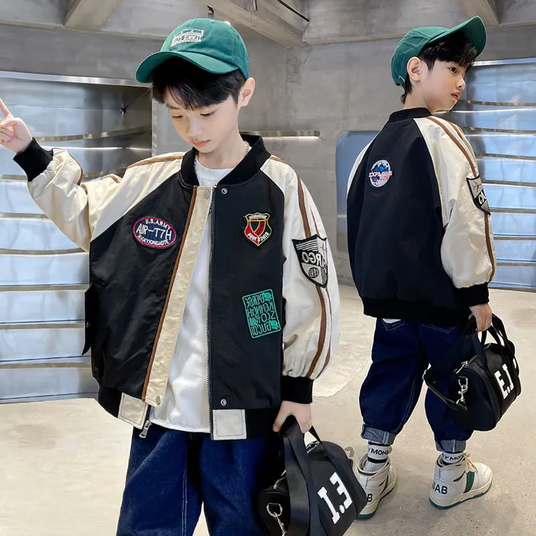 儿童装男童外套春秋款2024新款中大童秋季棒球服男孩黑色韩版夹克