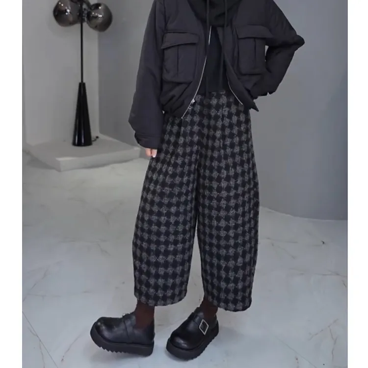 休闲裤女2024新款秋冬裤子显瘦高腰加厚宽松奶奶裤时尚九分阔腿裤