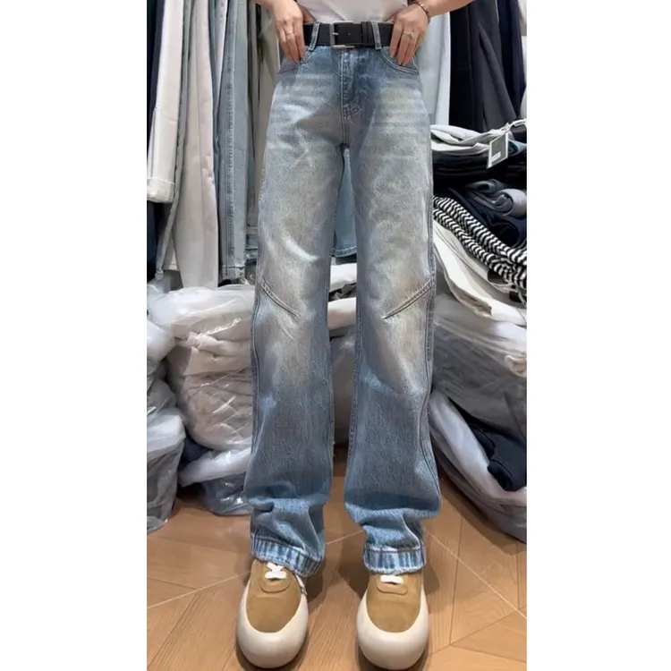 小个子蓝色牛仔裤女2025冬季新款爆款裤子加绒加厚窄版直筒裤时尚