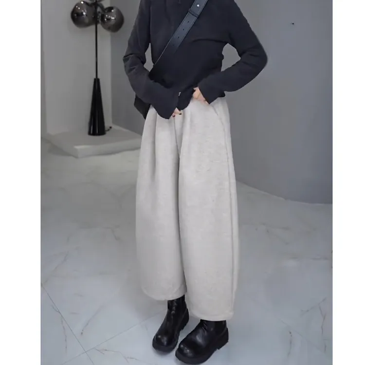 休闲裤女2024新款秋冬裤子显瘦高腰加绒加厚奶奶裤宽松九分阔腿裤