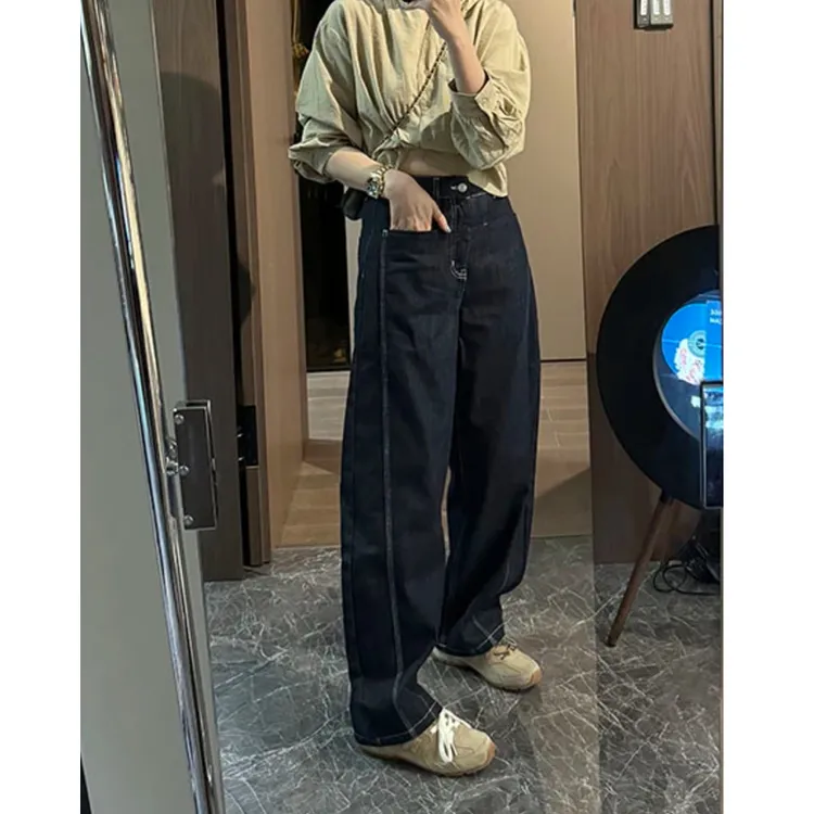 牛仔裤女2025年新款春季裤子小个子显瘦高腰弯刀裤时尚宽松阔腿裤