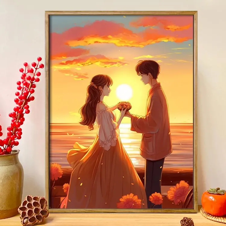 情侣涂色数字油画diy填色手绘油画手工礼物唯美落日风景画装饰画 