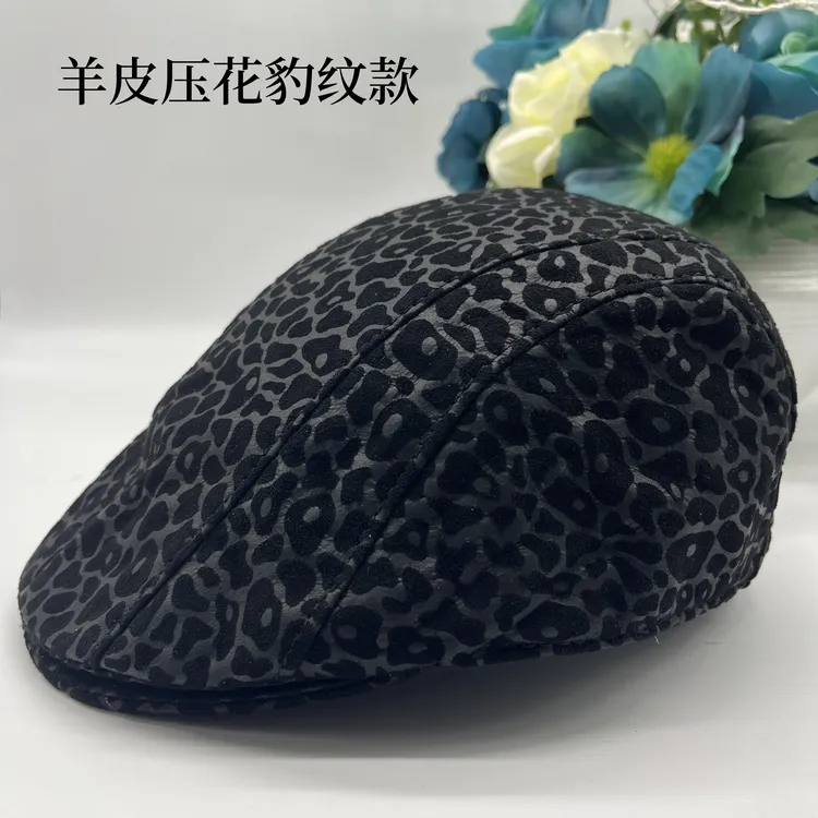 秋冬真皮帽子鸭舌帽前进帽休闲中老年羊皮韩版贝雷帽男士女士单帽