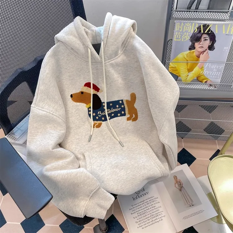 美式趣味腊肠狗连帽衫上衣男女2024春秋款宽松小个子休闲卫衣外套