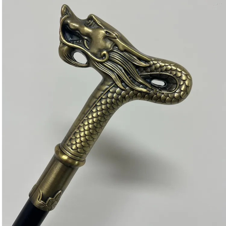 龙形古铜龙头拐杖手杖登山杖龙头杖拐棍户外手杖老人高档防滑手杖