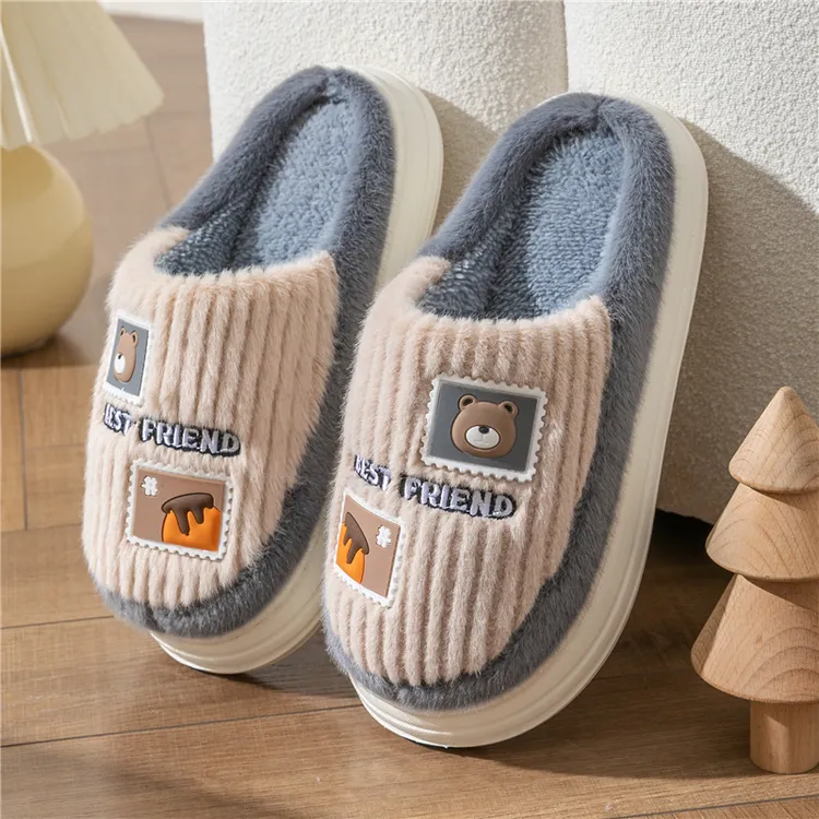 新款中大童棉拖鞋秋冬儿童大男孩卡通厚底棉拖鞋保暖加厚毛毛拖鞋