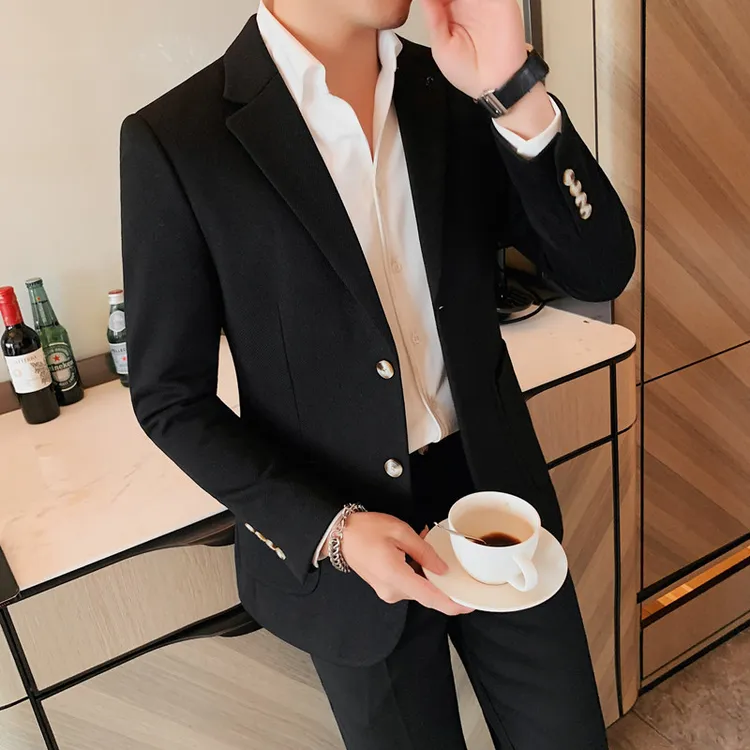 毛呢修身西装外套男装痞帅2025高级感加厚呢子料男士休闲小西服