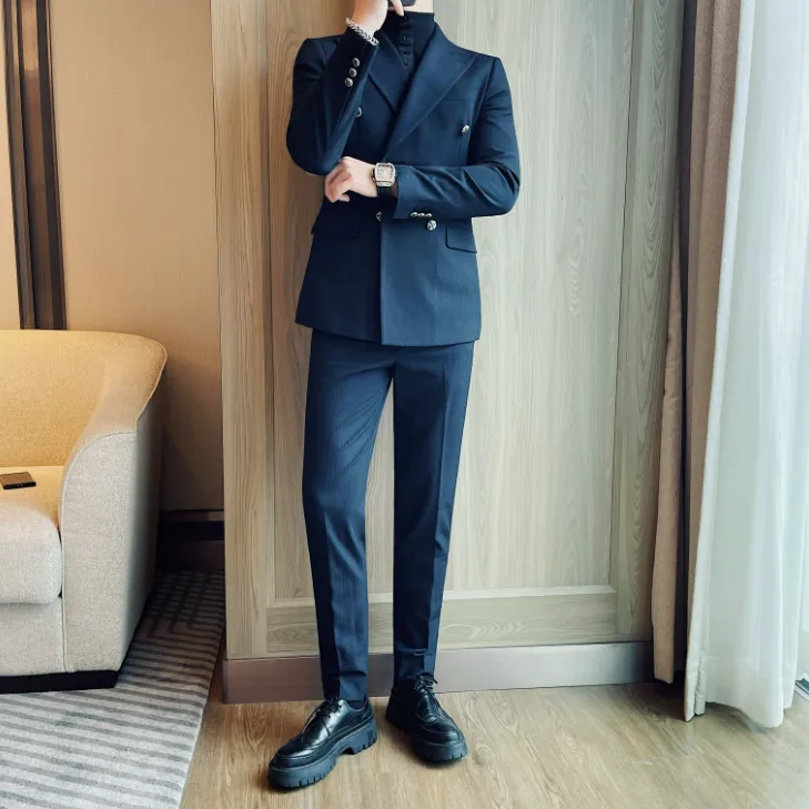 双排扣西装套装男修身休闲韩版潮流痞帅西服两件套春秋季单西外套