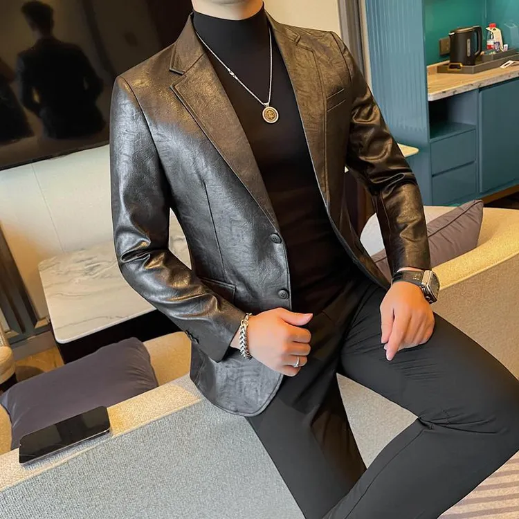 皮西装男式休闲外套秋冬款上衣男装2025新款皮衣高级感痞帅小西服