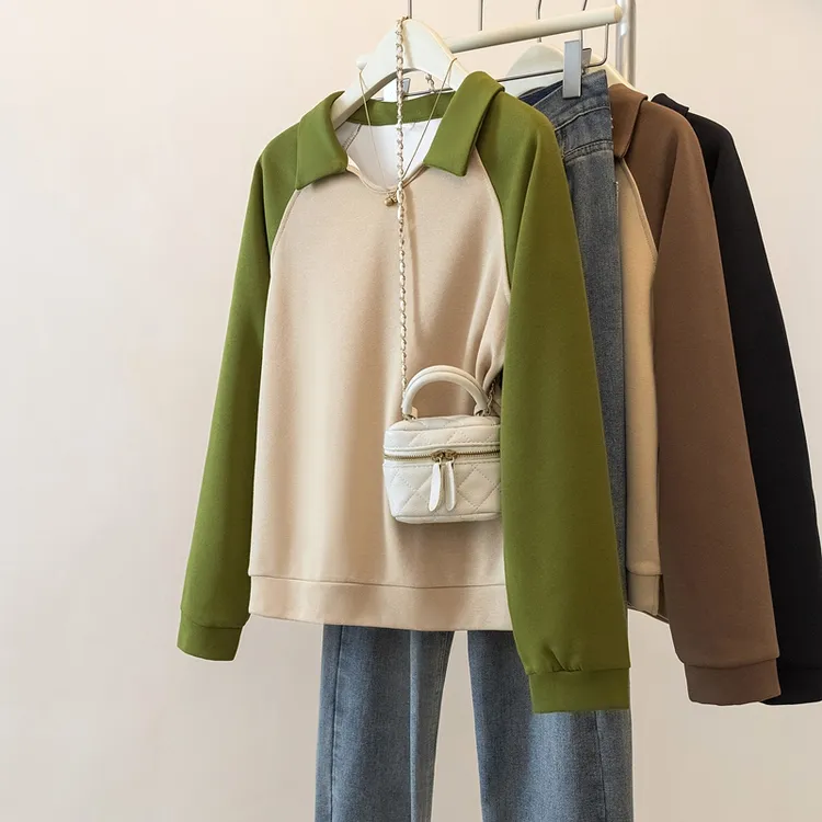 yoewshean/羽媗微胖妹妹大码女装秋季正肩长袖卫衣遮肚子时尚上衣