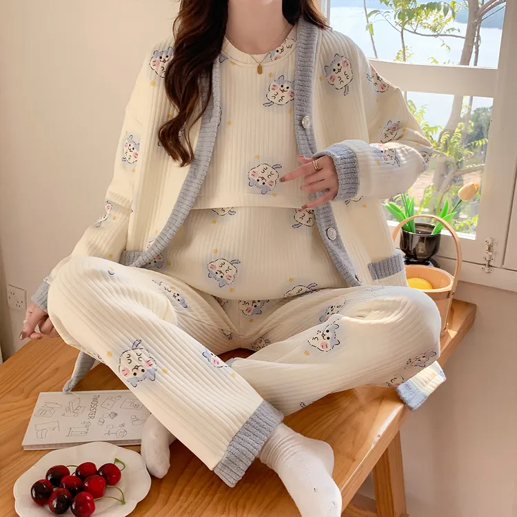 三件套空气棉月子服秋冬季产后孕妇睡衣双12月子服1-2月份产妇